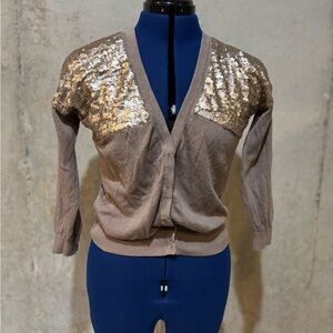 LOFT Taupe Knit Sequins Sweater